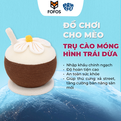 FOFOS Trụ Cào Móng Hình Trái Dừa Kèm Hoa Trang Trí Cho Mèo – Dây Sisal Tự Nhiên 28.5x25cm