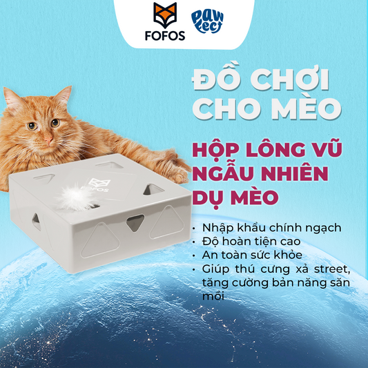 FOFOS Hộp Lông Vũ Ngẫu Nhiên Bản USB – Đồ Chơi Tương Tác Tự Động Cho Mèo 17.7x17.7x6.5cm