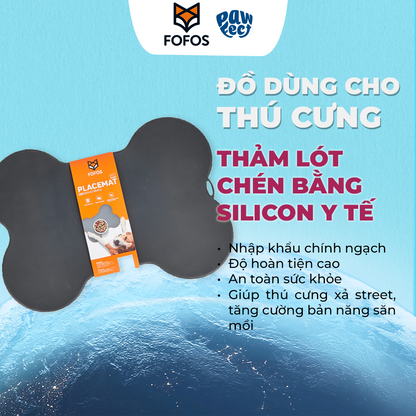 FOFOS Thảm Silicon Lót Bát Ăn Hình Xương Chống Trượt, Chống Thấm Nước Cho Chó Mèo