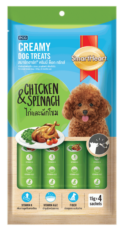 SMARTHEART CREAMY DOG TREAT VỊ GÀ & RAU CHÂN VỊT (15G X 4 TÉP) - Tiệm Spa Bốn Chân