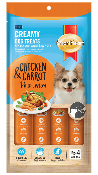 SMARTHEART CREAMY DOG TREAT VỊ GÀ & CÀ RỐT (15G X 4 TÉP) - Tiệm Spa Bốn Chân