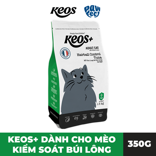 Keos+ Thức Ăn Hạt 350g Cao Cấp Ngăn Ngừa Búi Lông Cho Mèo Vị Cá Ngừ