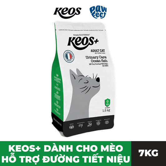 Keos+ Thức Ăn Hạt Cao Cấp 7kg Hỗ Trợ Tiết Niệu Cho Mèo Vị Cá Biển