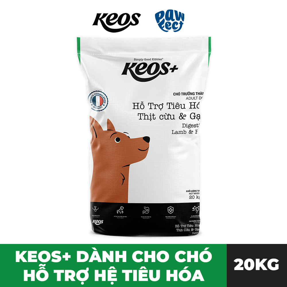 Keos+ Thức Ăn Hạt Cao Cấp 20kg Hỗ Trợ Tiêu Hóa Cho Chó Vị Cừu & Gạo