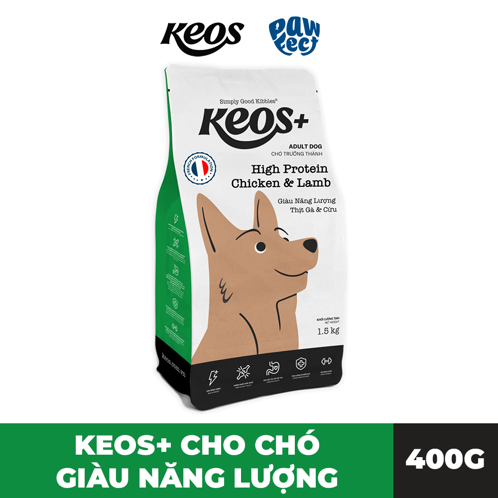 Keos+ Thức Ăn Hạt Cao Cấp 400g Giàu Protein Dành Cho Chó Vị Gà & Cừu