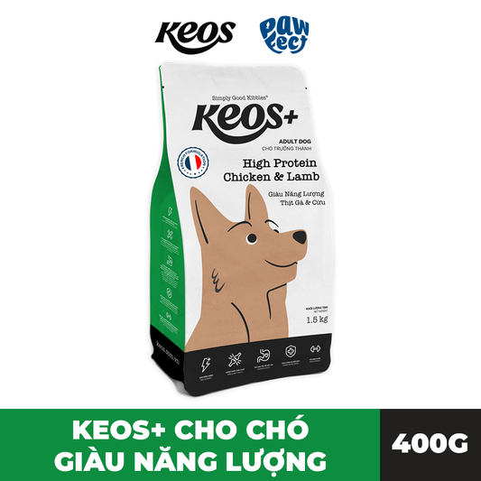 Keos+ Thức Ăn Hạt Cao Cấp 400g Giàu Protein Dành Cho Chó Vị Gà & Cừu