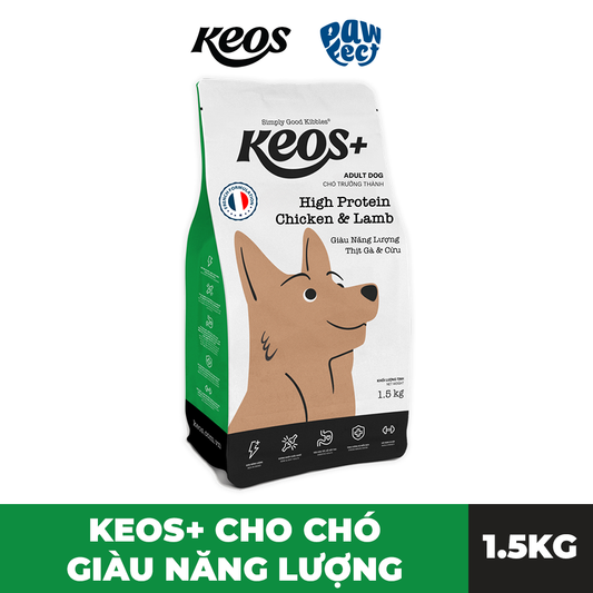 Keos+ Thức Ăn Hạt Cao Cấp 1.5kg Giàu Protein Dành Cho Chó Vị Gà & Cừu