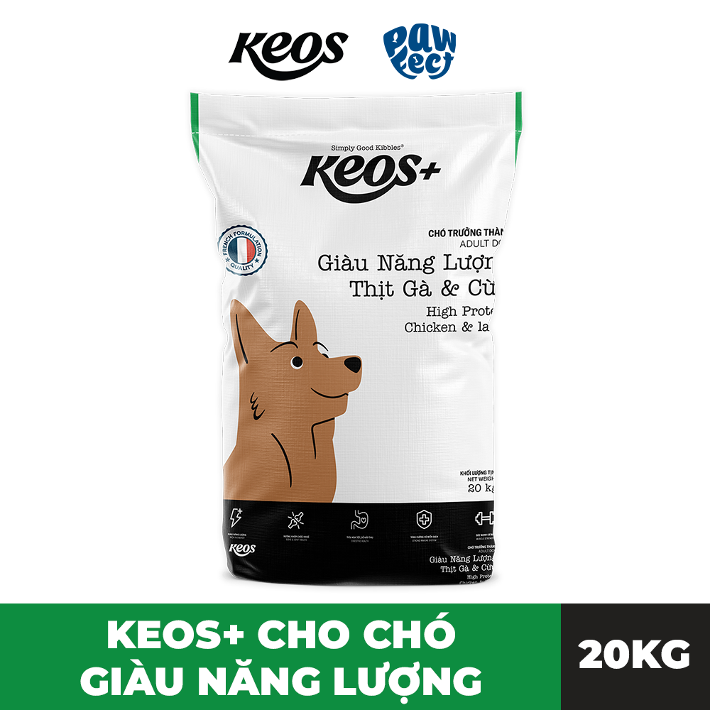 Keos+ Thức Ăn Hạt Cao Cấp 20kg Giàu Protein Dành Cho Chó Vị Gà & Cừu
