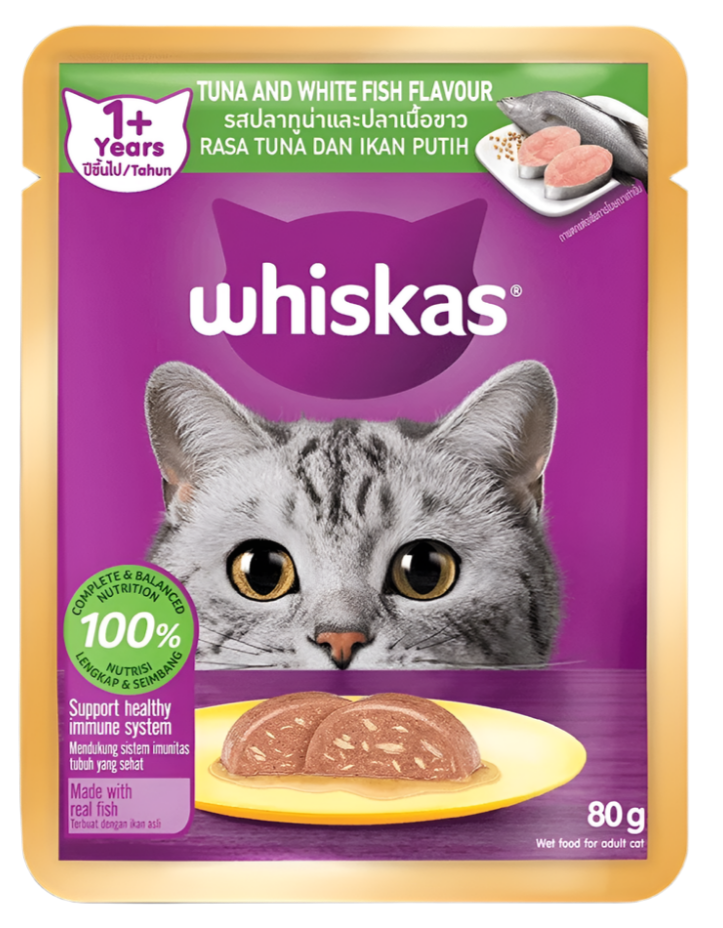 Whiskas Pate Vị Cá Ngừ Và Cá Thịt Trắng Dành Cho Mèo