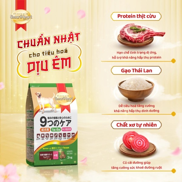 SMARTHEART GOLD DÀNH CHO CHÓ TRƯỞNG THÀNH GIỐNG VỪA VÀ LỚN VỊ CỪU VÀ GẠO - Tiệm Spa Bốn Chân