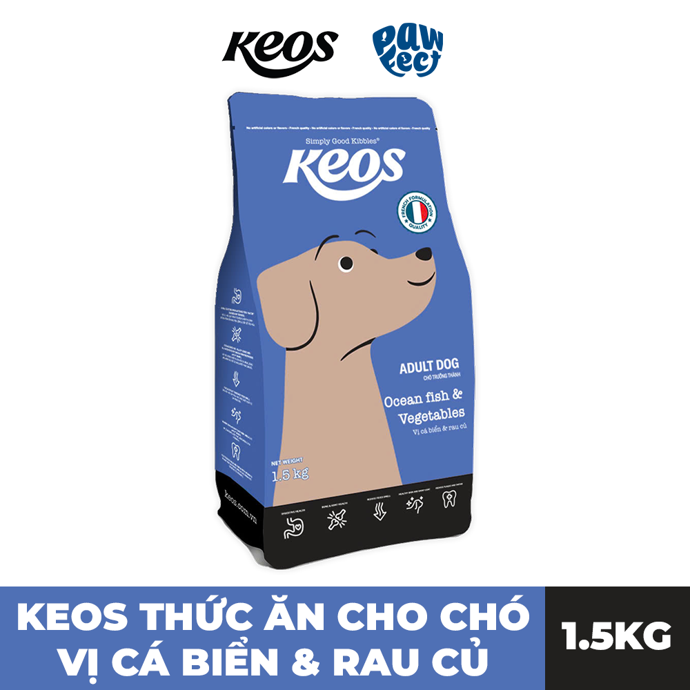 Keos Thức Ăn Hạt 1.5kg Dành Cho Chó Ở Mọi Lứa Tuổi Vị Cá Biển & Rau Củ