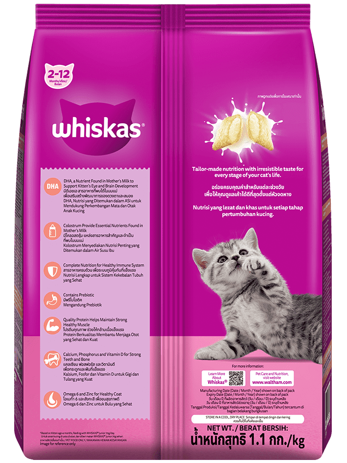 Whiskas Thức Ăn Hạt Vị Cá Ngừ & Cá Hồi Cho Mèo Con