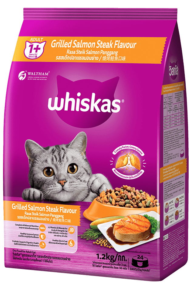 Whiskas Thức Ăn Hạt Vị Bít Tết Cá Hồi Nướng Cho Mèo Trưởng Thành