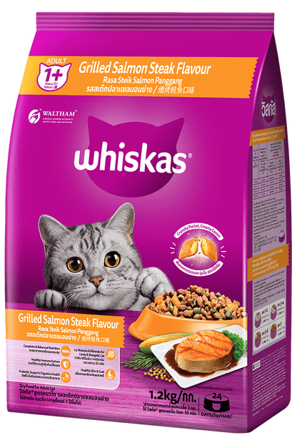 Whiskas Thức Ăn Hạt Vị Bít Tết Cá Hồi Nướng Cho Mèo Trưởng Thành