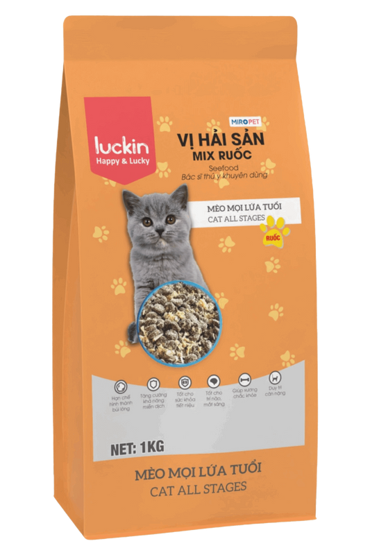 Luckin Thức Ăn Hạt Dành Cho Mèo Vị Hải Sản Mix Ruốc
