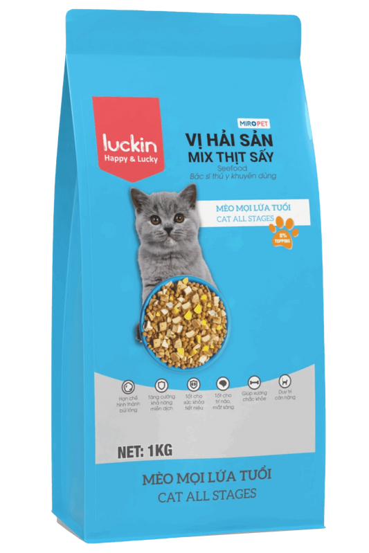 Luckin Thức Ăn Hạt Dành Cho Mèo Vị Hải Sản Mix Thịt Sấy