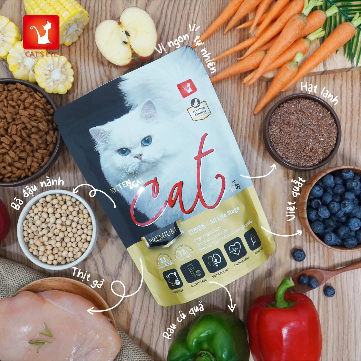 Cat's Eye Premium Kitten & Cat Thức Ăn Hạt Cao Cấp Dành Cho Mèo Mọi Lứa Tuổi 400g