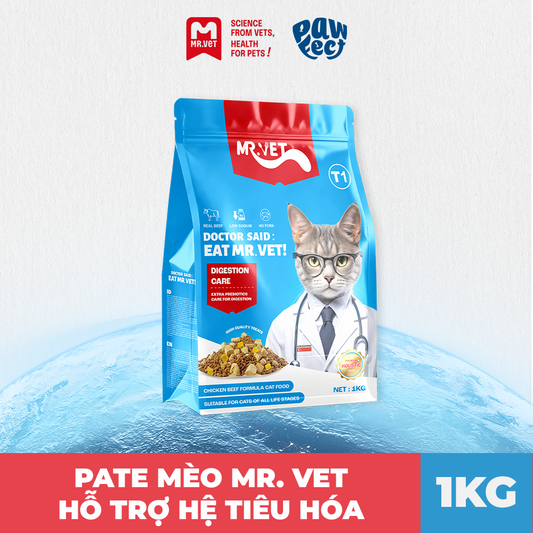 Mr. Vet T1 Hỗ Trợ Tiêu Hóa Thức Ăn Hạt Cho Mèo 1kg