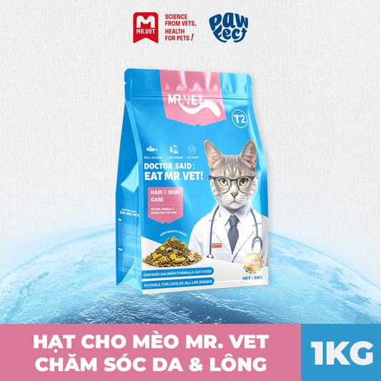 Mr. Vet T2 Dưỡng Da Lông Thức Ăn Hạt Cho Mèo 1kg