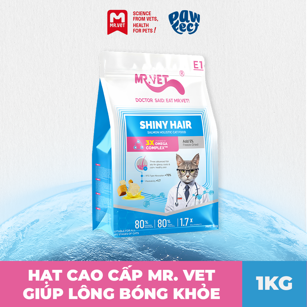 Mr. Vet E1 Shiny Hair Thức Ăn Hạt Cao Cấp Cho Mèo 1kg