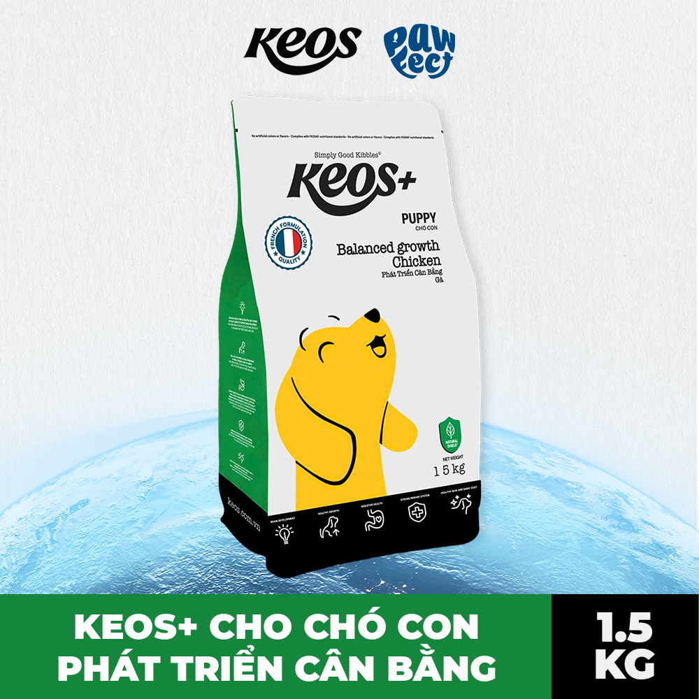Keos+ Hạt Khô Cho Chó Con Vị Gà – Balanced Growth Hỗ Trợ Phát Triển Cân Bằng, Giàu DHA & Prebiotics