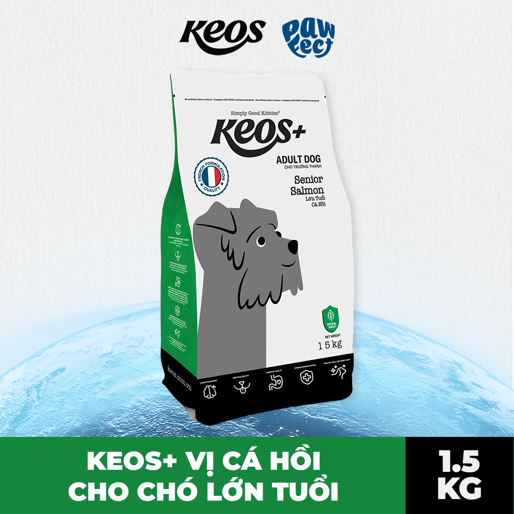 Keos+ Hạt Khô Cho Chó Lớn Tuổi Vị Cá Hồi – Senior Hỗ Trợ Nhận Thức, Tiêu Hóa & Miễn Dịch