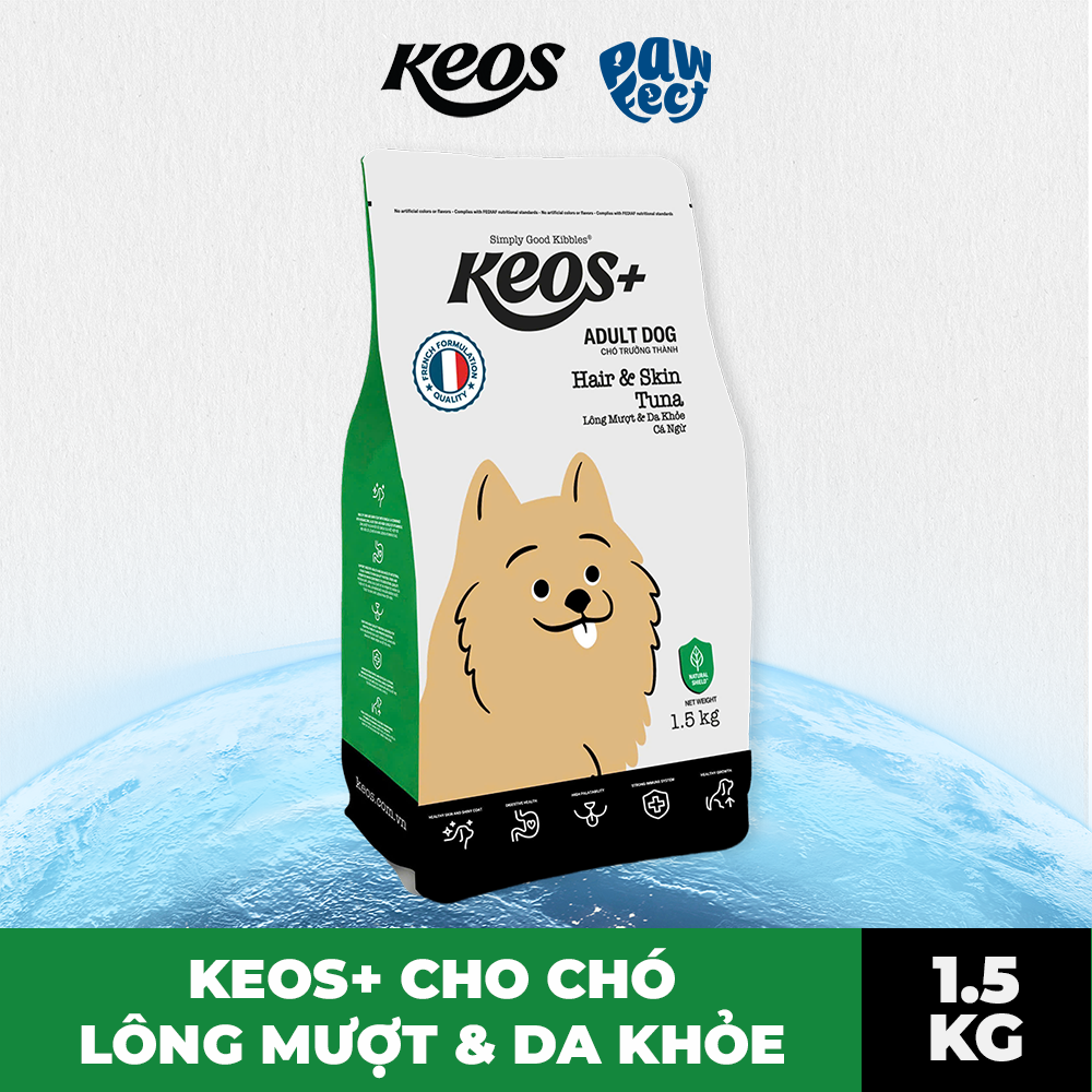 Keos+ Hạt Khô Cho Chó Trưởng Thành Vị Cá Ngừ – Hair & Skin Hỗ Trợ Da Khỏe, Lông Bóng Mượt