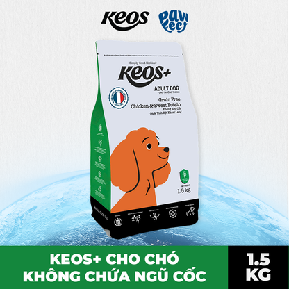 Keos+ Hạt Khô Cho Chó Trưởng Thành Vị Gà & Khoai Lang – Grain Free Không Chứa Ngũ Cốc, Khỏe Da Mượt Lông