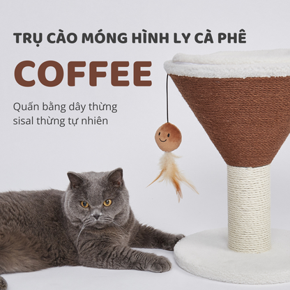 FOFOS Trụ Cào Móng Hình Ly Cà Phê Espresso Martini Cho Mèo – Kèm Bóng Lông Vũ Treo 42x35x35cm