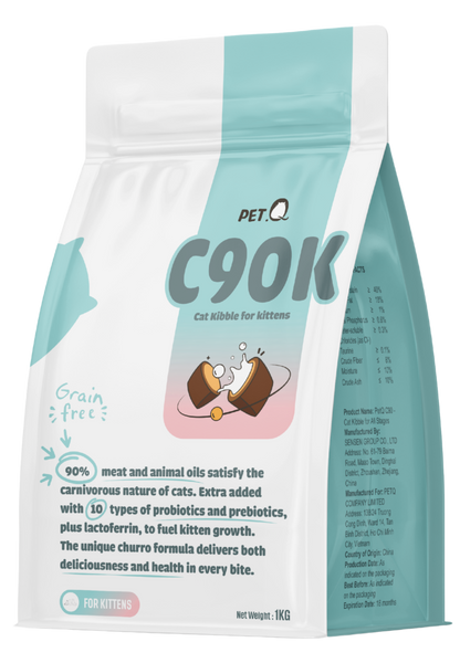 PetQ Churro C90K Thức Ăn Hạt Cho Mèo Con Túi 1kg