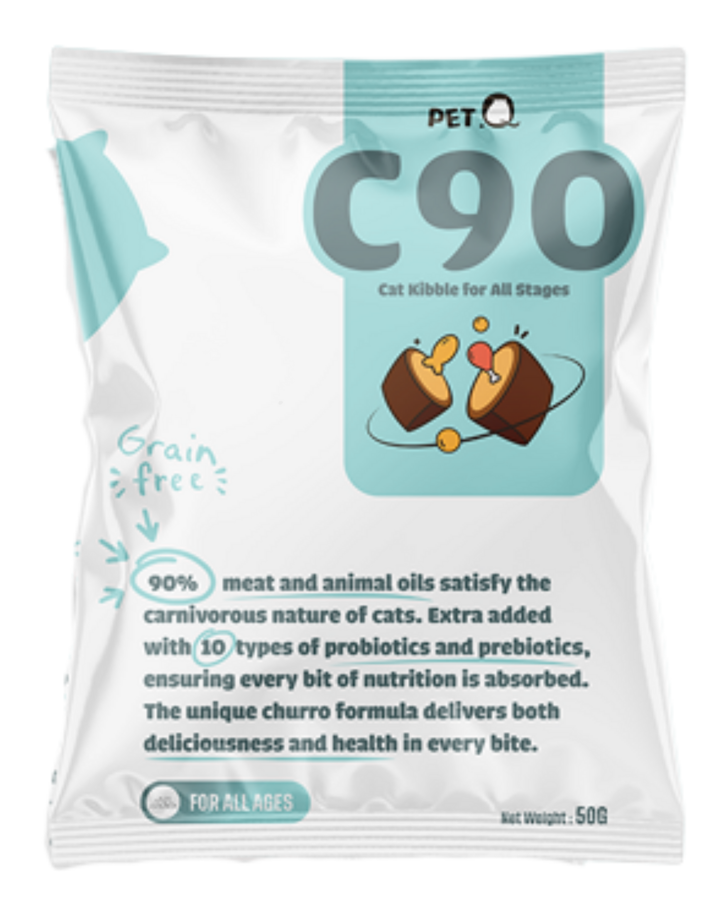 PetQ Churro C90 Thức Ăn Hạt Cho Mèo Túi Dùng Thử 50g