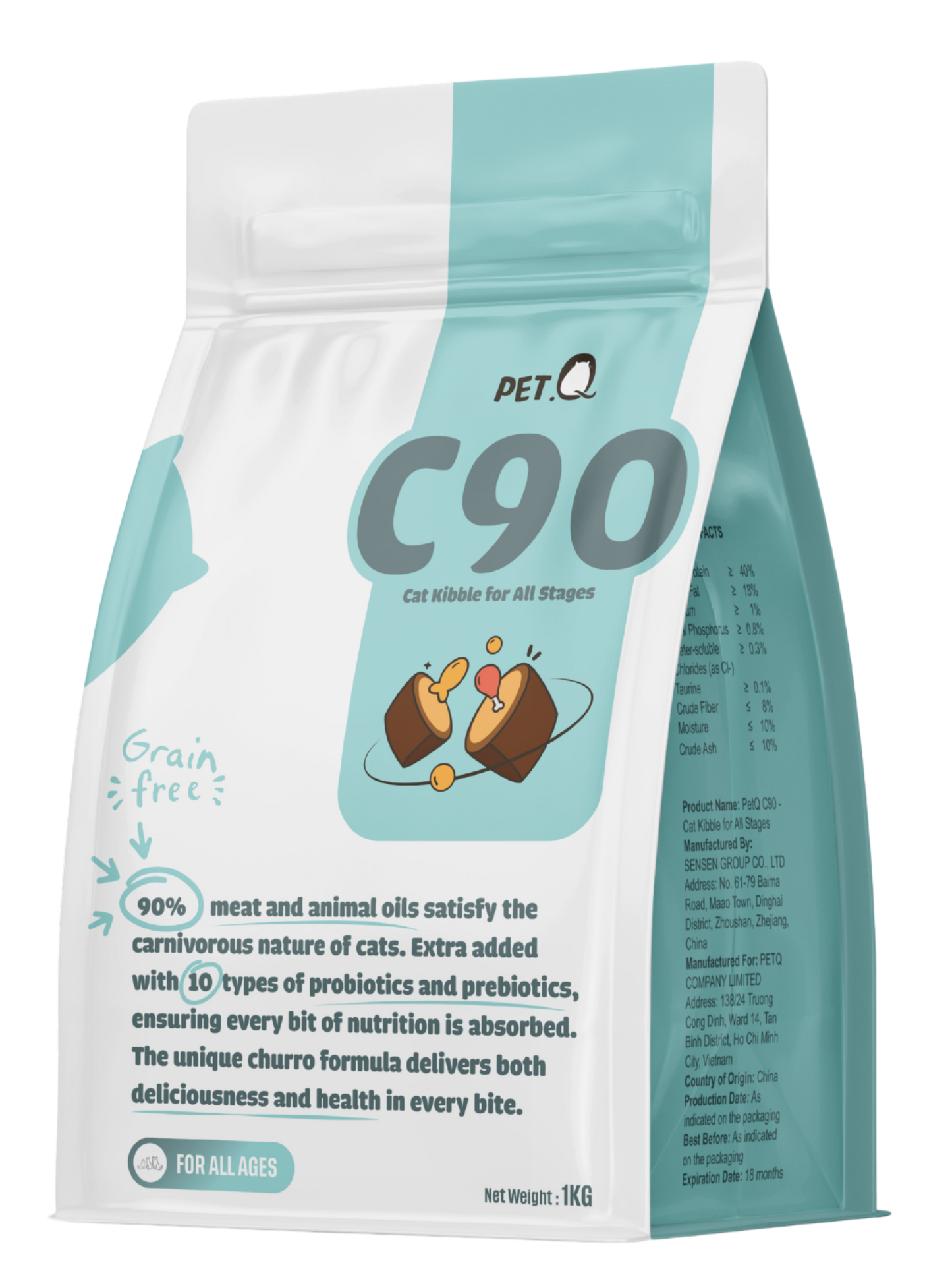 PetQ Churro C90 Thức Ăn Hạt Cho Mèo Túi 1kg