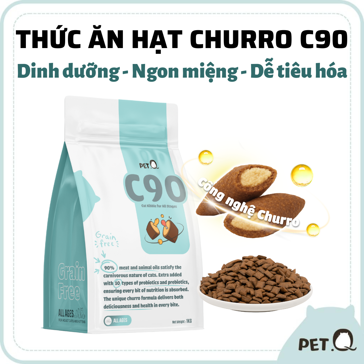 PetQ Churro C90 Thức Ăn Hạt Cho Mèo Túi Dùng Thử 50g