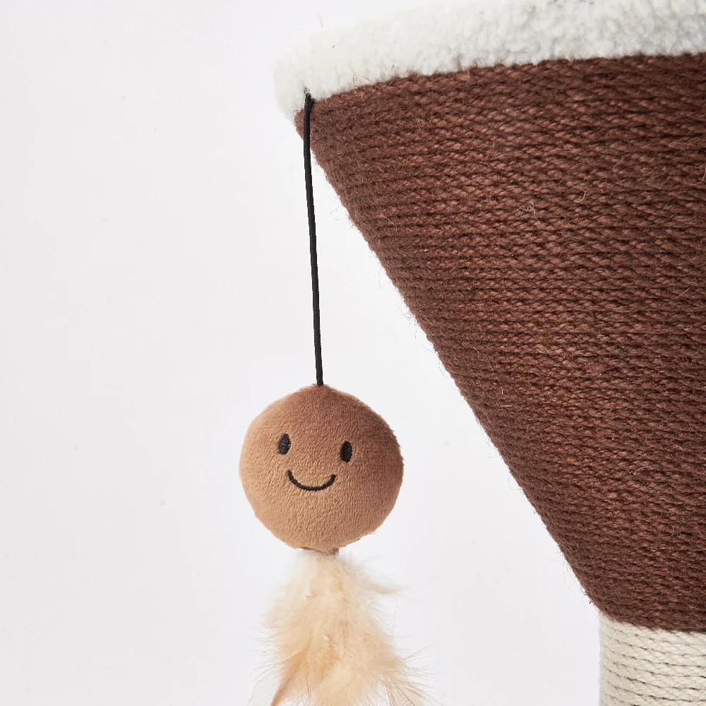 FOFOS Trụ Cào Móng Hình Ly Cà Phê Espresso Martini Cho Mèo – Kèm Bóng Lông Vũ Treo 42x35x35cm