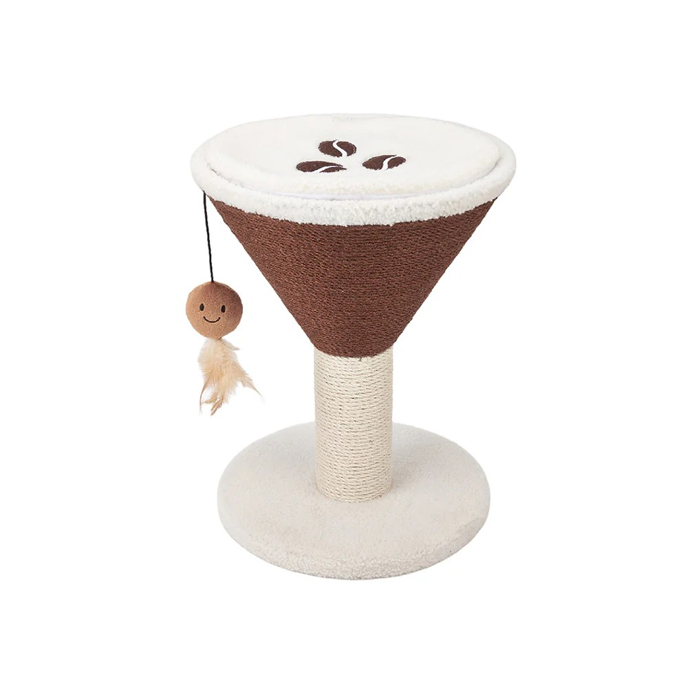 FOFOS Trụ Cào Móng Hình Ly Cà Phê Espresso Martini Cho Mèo – Kèm Bóng Lông Vũ Treo 42x35x35cm