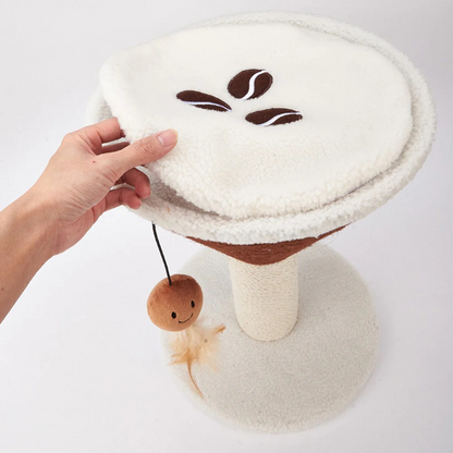 FOFOS Trụ Cào Móng Hình Ly Cà Phê Espresso Martini Cho Mèo – Kèm Bóng Lông Vũ Treo 42x35x35cm